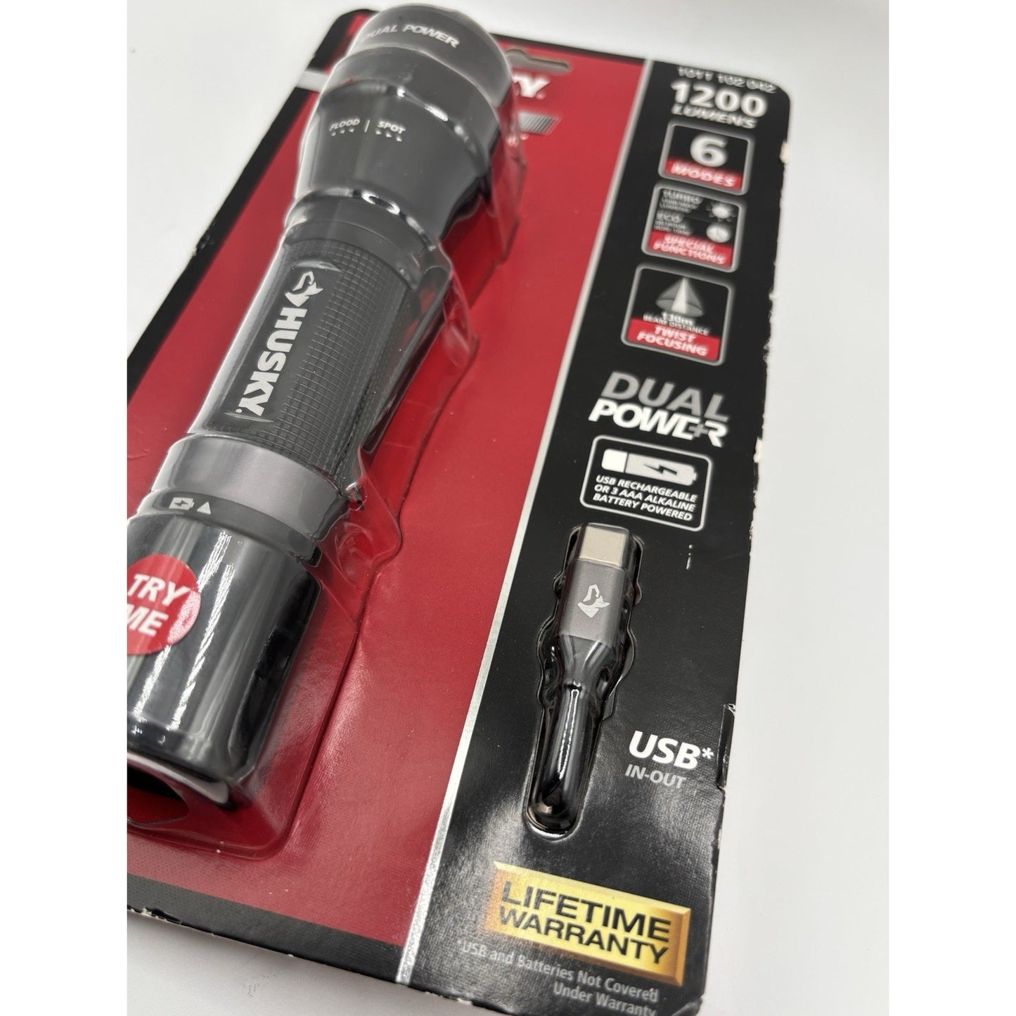 Husky 1200 Lumens Dual Power LED Rechargeable Focusing Flashlight