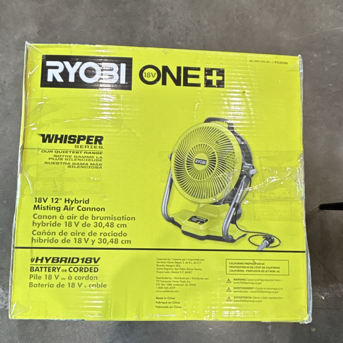RYOBI Whisper Series 18V ONE+ 12 in Hybrid Misting Fan 1400 CFM PCL850B
