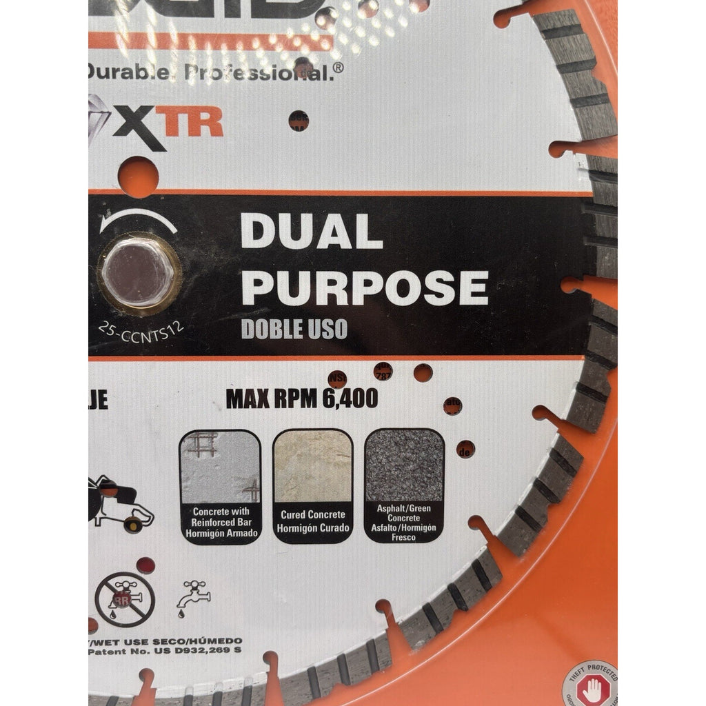 Ridgid 12 in. Masonry XTR Dual Purpose Cutting Segmented Rim Diamond Saw Blade