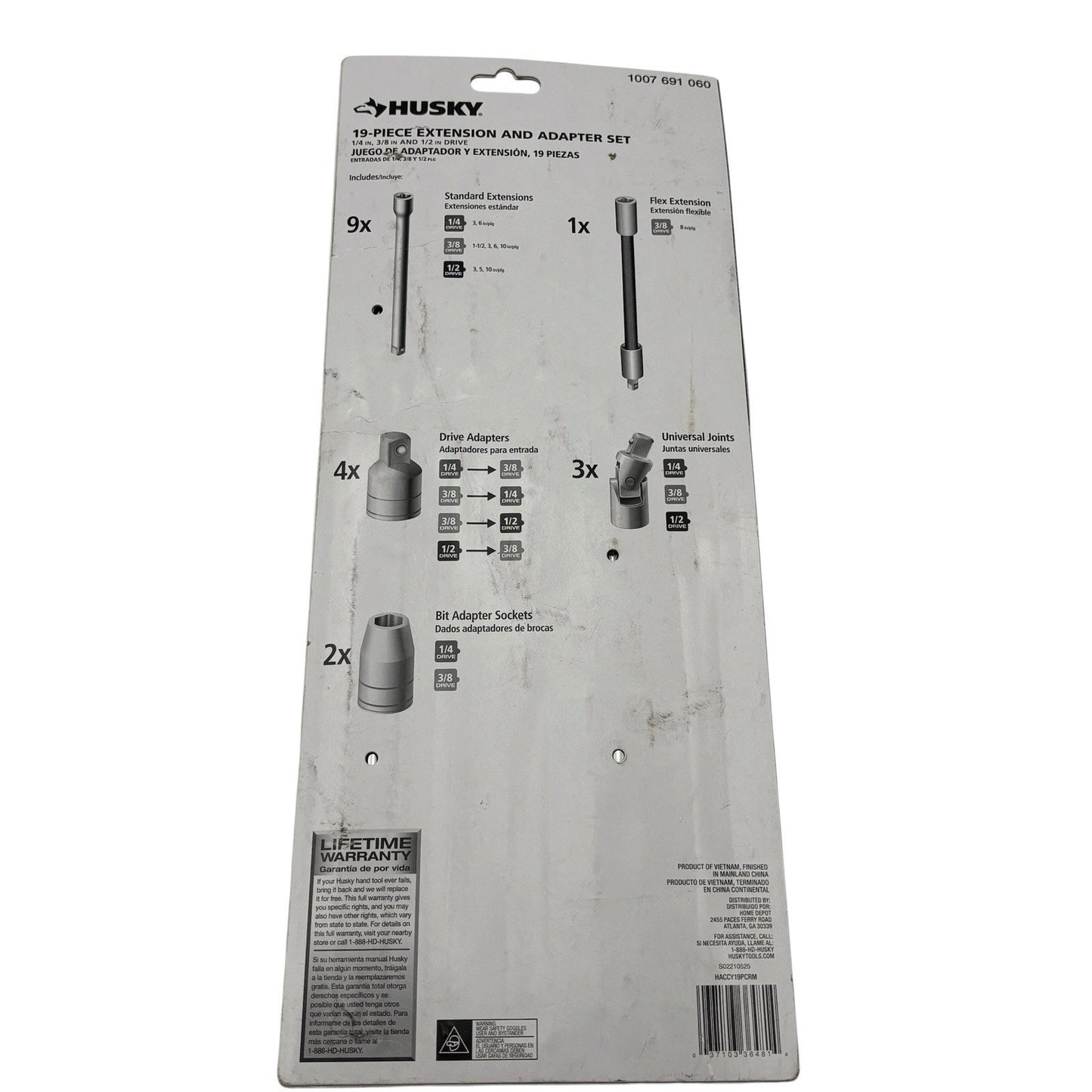 Husky 18-Piece 1/4" 3/8" 1/2" Extension and Adapter Set1007 691 060 1 pc missing