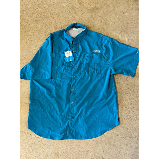 Columbia PFG Tamiami Men's XL Blue Short Sleeve Button-Down Polyester Shirt