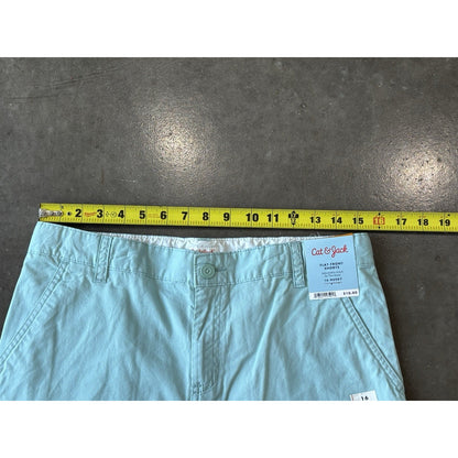 Cat & Jack Boys Blue Flat-Front Twill Shorts 16 Husky Adjustable Waist Pockets