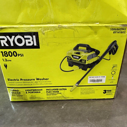 RYOBI 1800 PSI 1.2 GPM Corded Electric Pressure Washer Portable RY141802