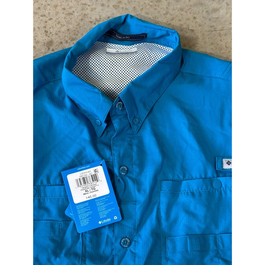 Columbia PFG Tamiami Men's XL Blue Short Sleeve Button-Down Polyester Shirt