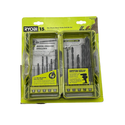 Brand New RYOBI A971503 Black Oxide Hex Shank Drill Bit Set (15-Piece)