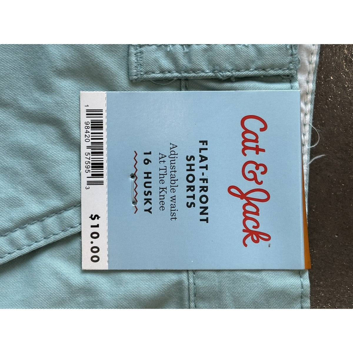 Cat & Jack Boys Blue Flat-Front Twill Shorts 16 Husky Adjustable Waist Pockets