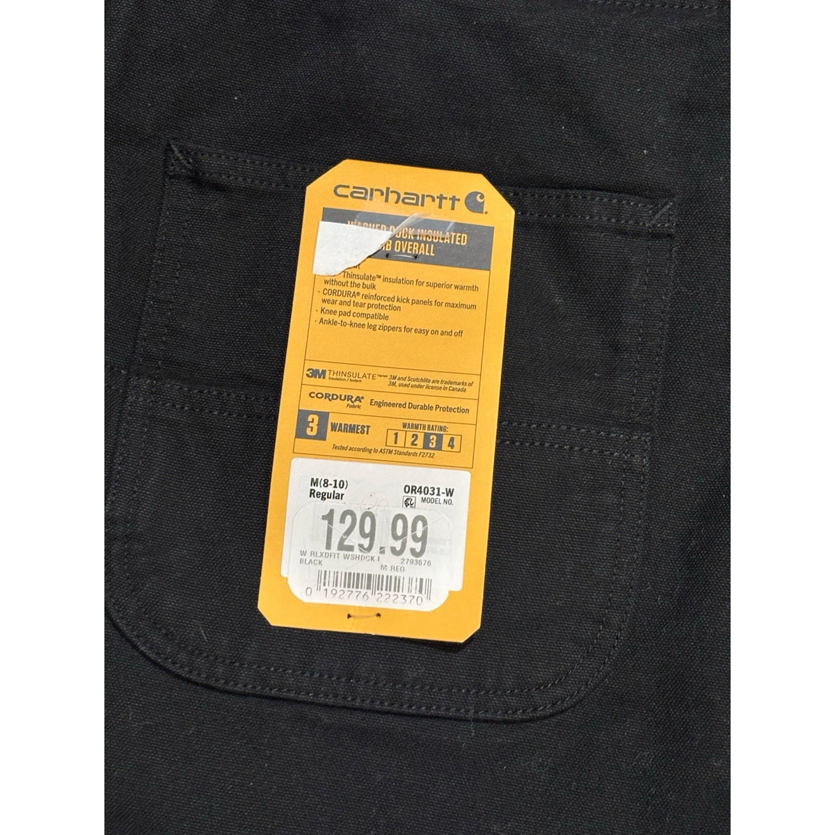 Carhartt Men's Insulated Bib Overalls 3M Thinsulate Black Canvas OR4031-W