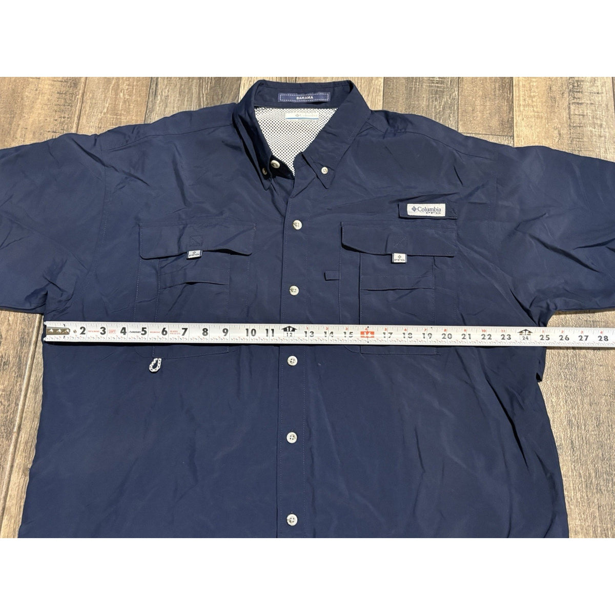 Columbia PFG Bahama Men's Navy Short Sleeve Button-Down Woven Shirt L
