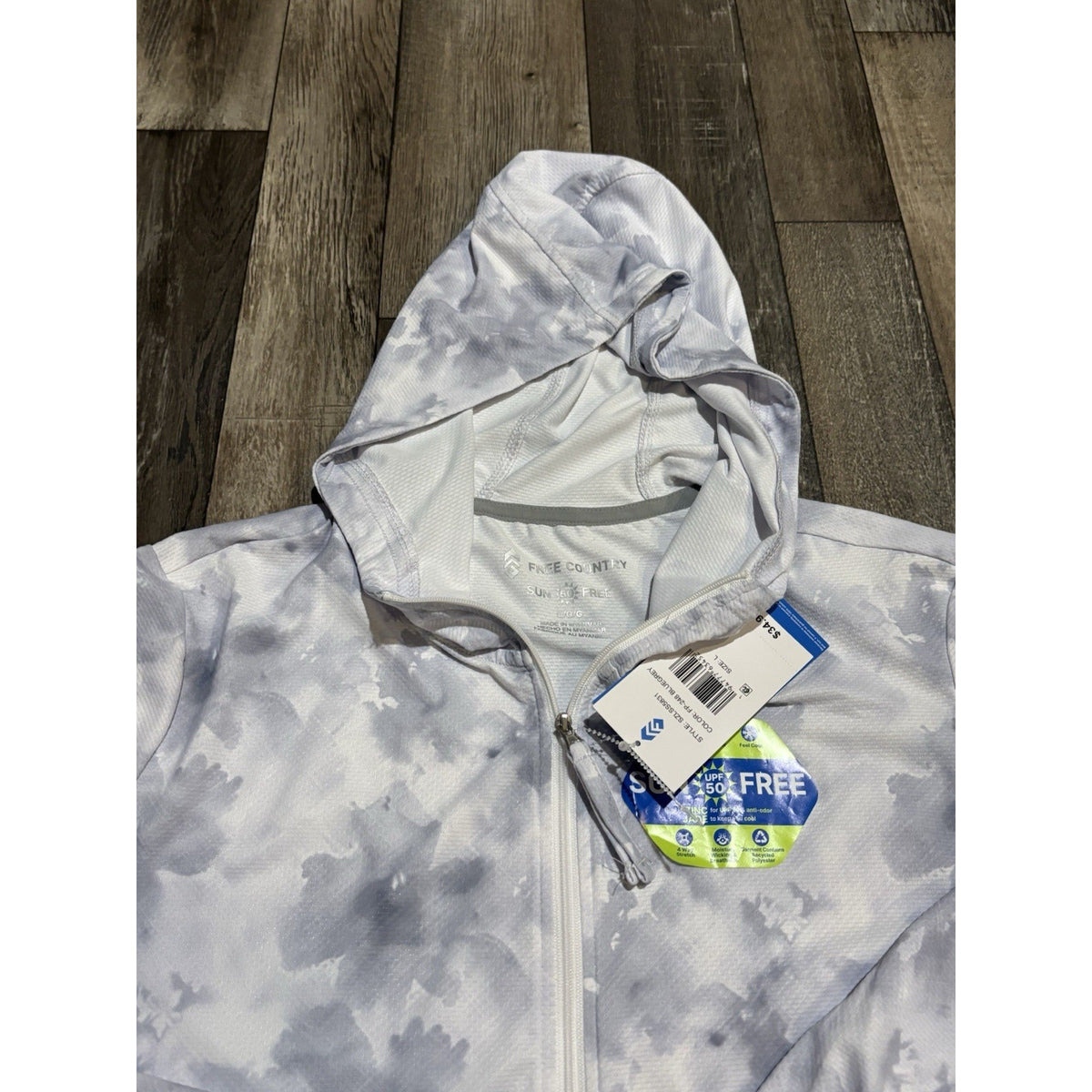 Free Country Sun Free UPF 50 Hooded Full Zip Women’s Track Jacket L Gray Floral