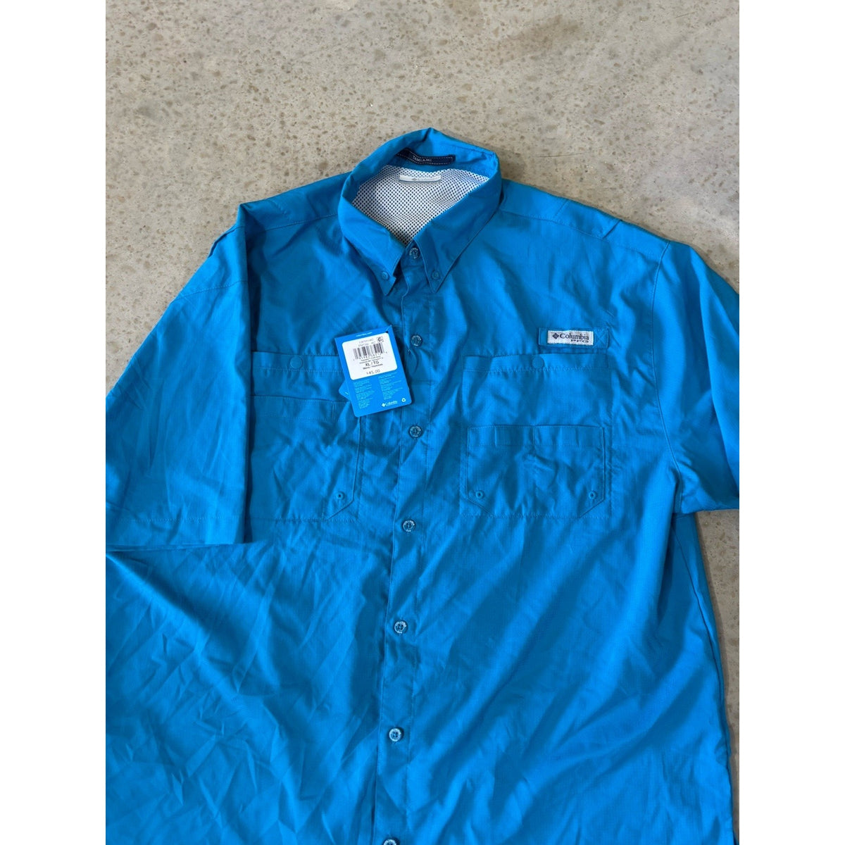 Columbia PFG Tamiami Men's XL Blue Short Sleeve Button-Down Polyester Shirt