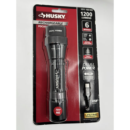 Husky 1200 Lumens Dual Power LED Rechargeable Focusing Flashlight
