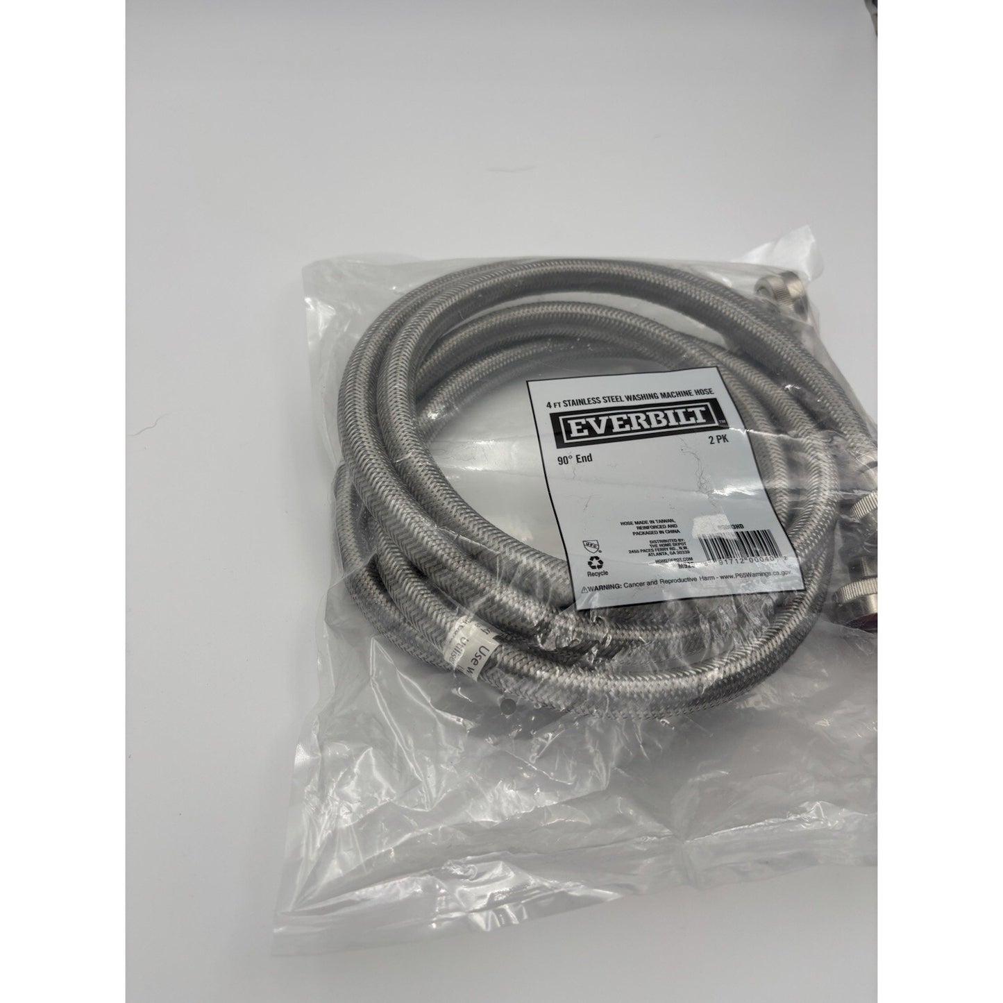 Everbilt 4 ft. Stainless Steel Washing Machine Connector Hoses (2-Pack)- 90* End