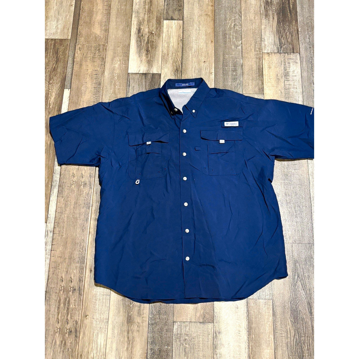 Columbia PFG Bahama Men's Navy Short Sleeve Button-Down Woven Shirt L