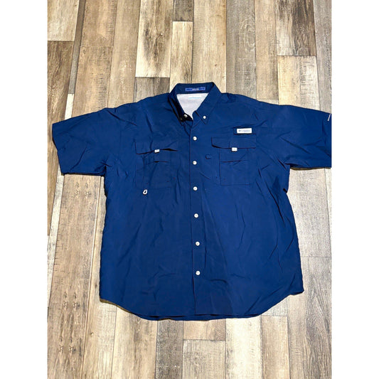 Columbia PFG Bahama Men's Navy Short Sleeve Button-Down Woven Shirt L