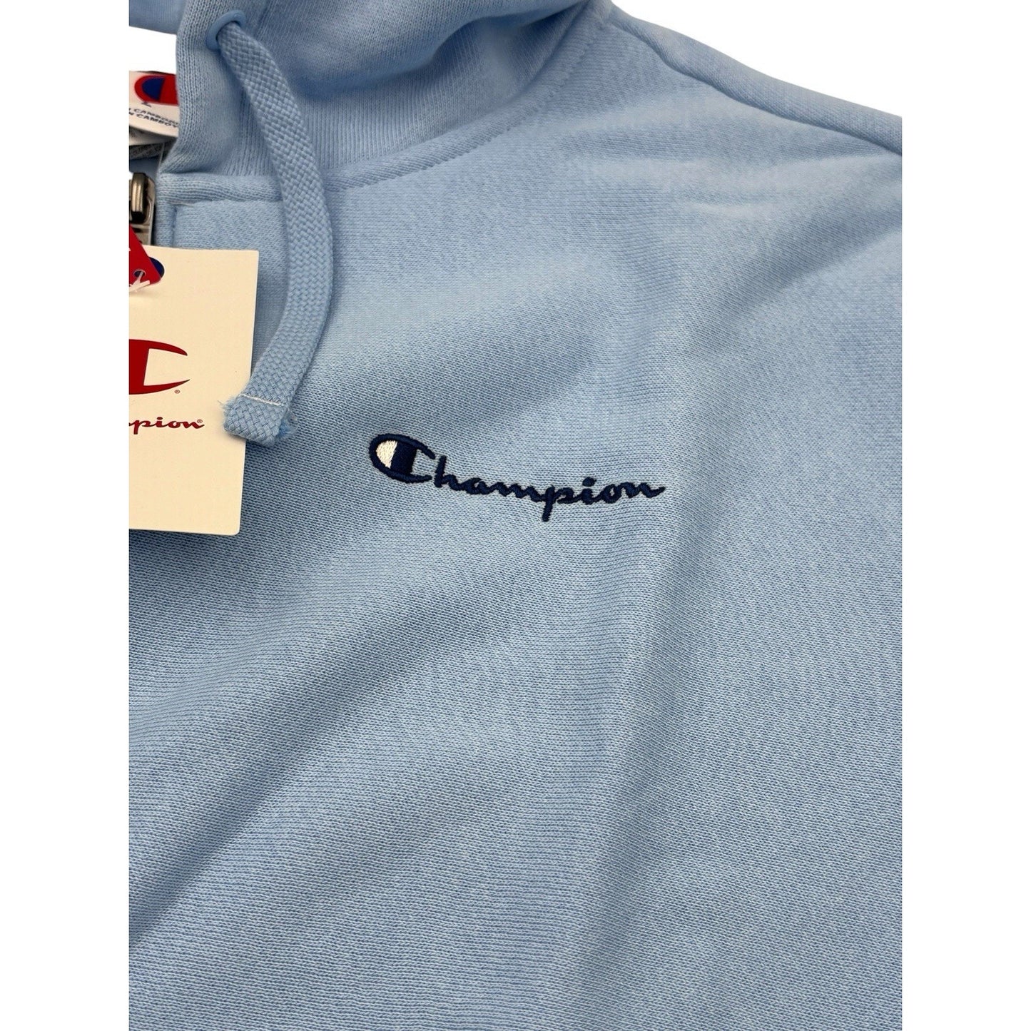 Champion Women's Cropped Hooded Fleece Zip-Up Hoodie - Light Blue Large