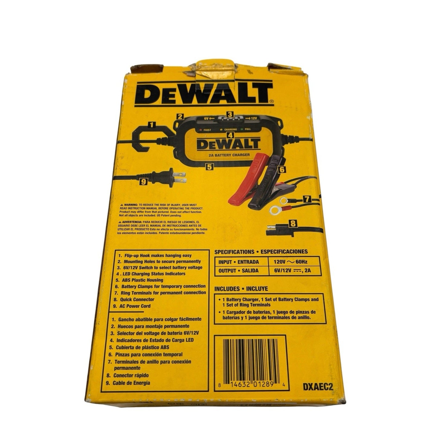 DeWalt DXAEC2 Professional 2Amp Automotive Battery Charger and Maintainer -...