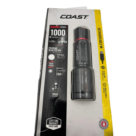 Coast 1000 Lumens G55R Rechargeable Dual Power IP54 Flashlight New/Sealed