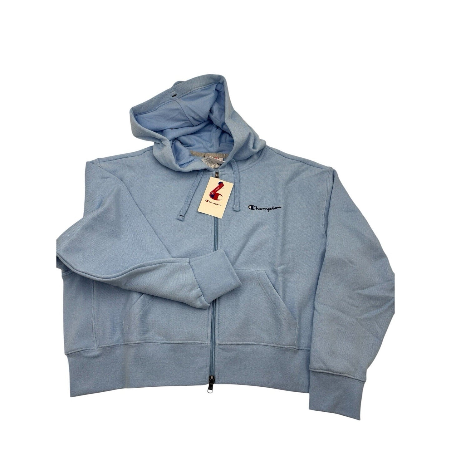 Champion Women's Cropped Hooded Fleece Zip-Up Hoodie - Light Blue Large