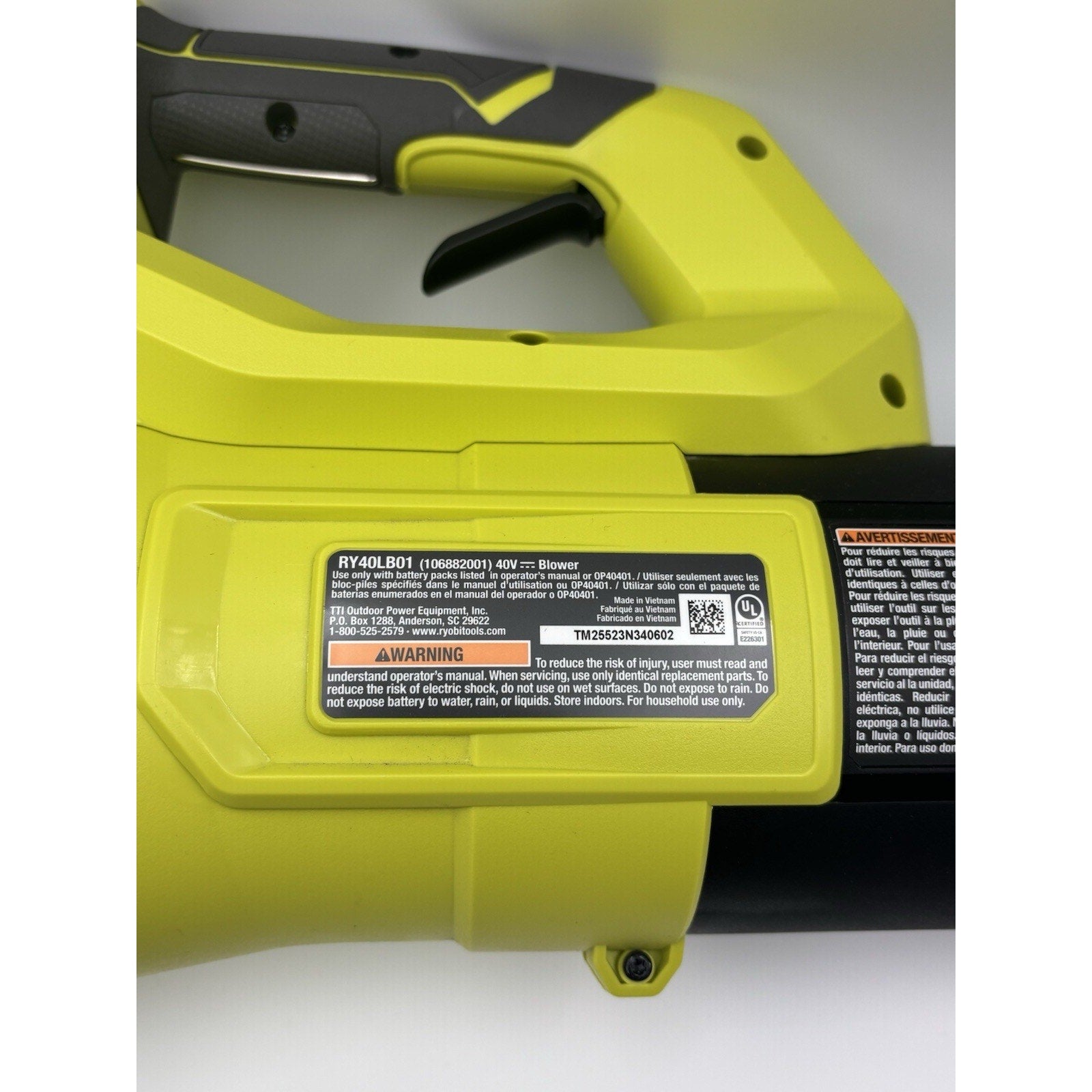 Ryobi 40V Jet Fan Blower 120MPH 550 CFM, Cordless Battery Model RY40LB01