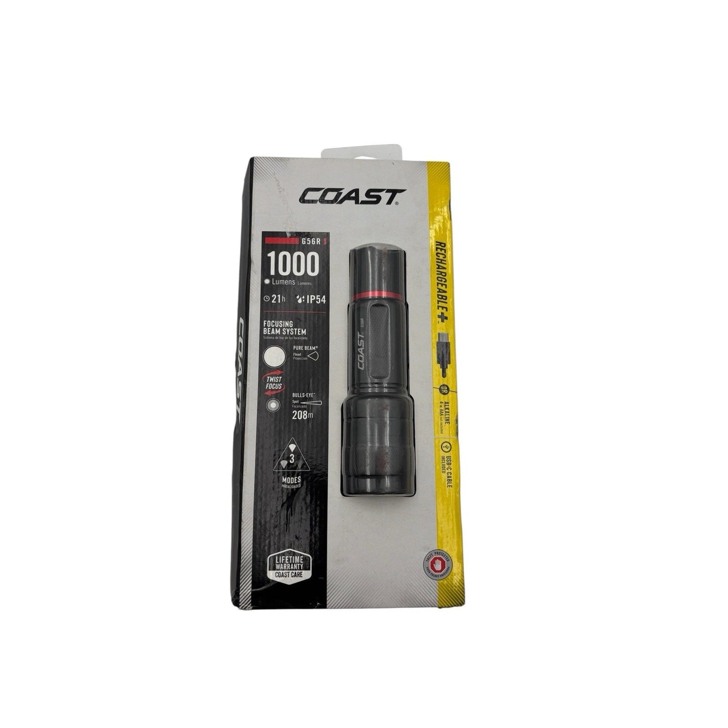 Coast 1000 Lumens G55R Rechargeable Dual Power IP54 Flashlight New/Sealed