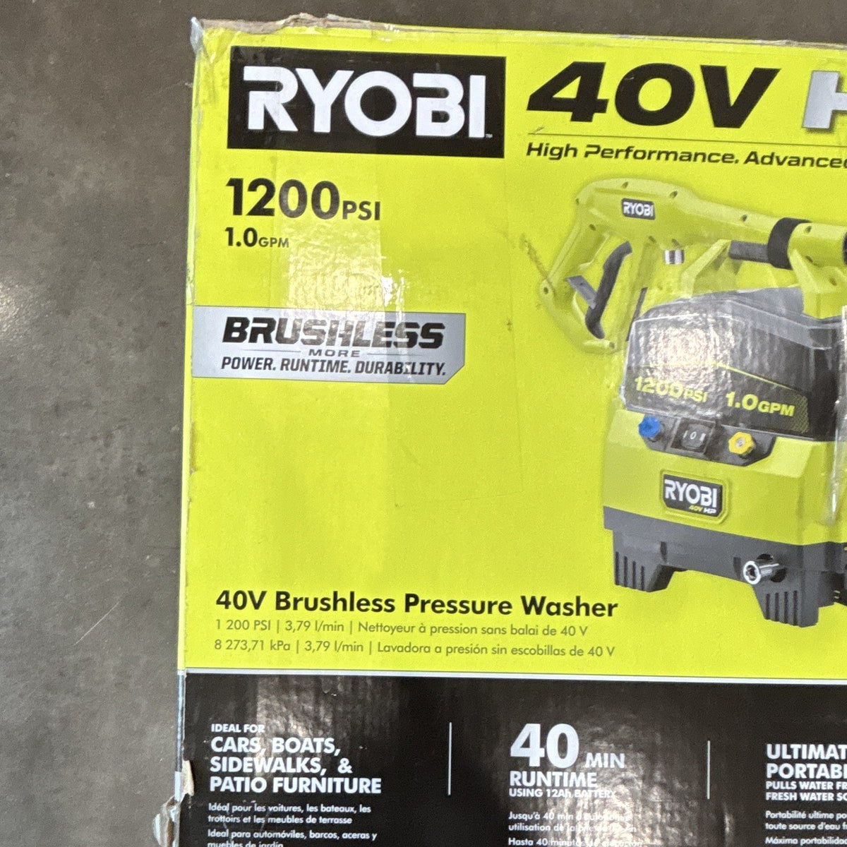 RYOBI 40V HP Brushless 1200 PSI 1.0 GPM Pressure Washer Tool Only RY40HPPW12