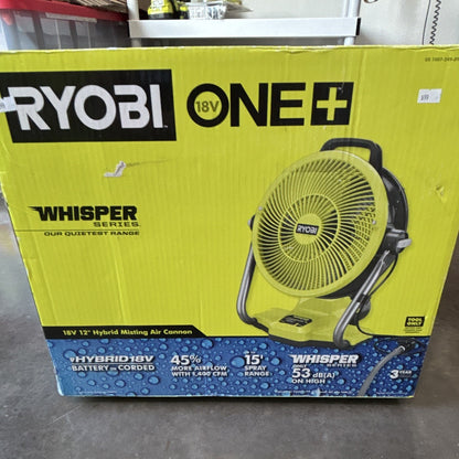 RYOBI Whisper Series 18V ONE+ 12 in Hybrid Misting Fan 1400 CFM PCL850B