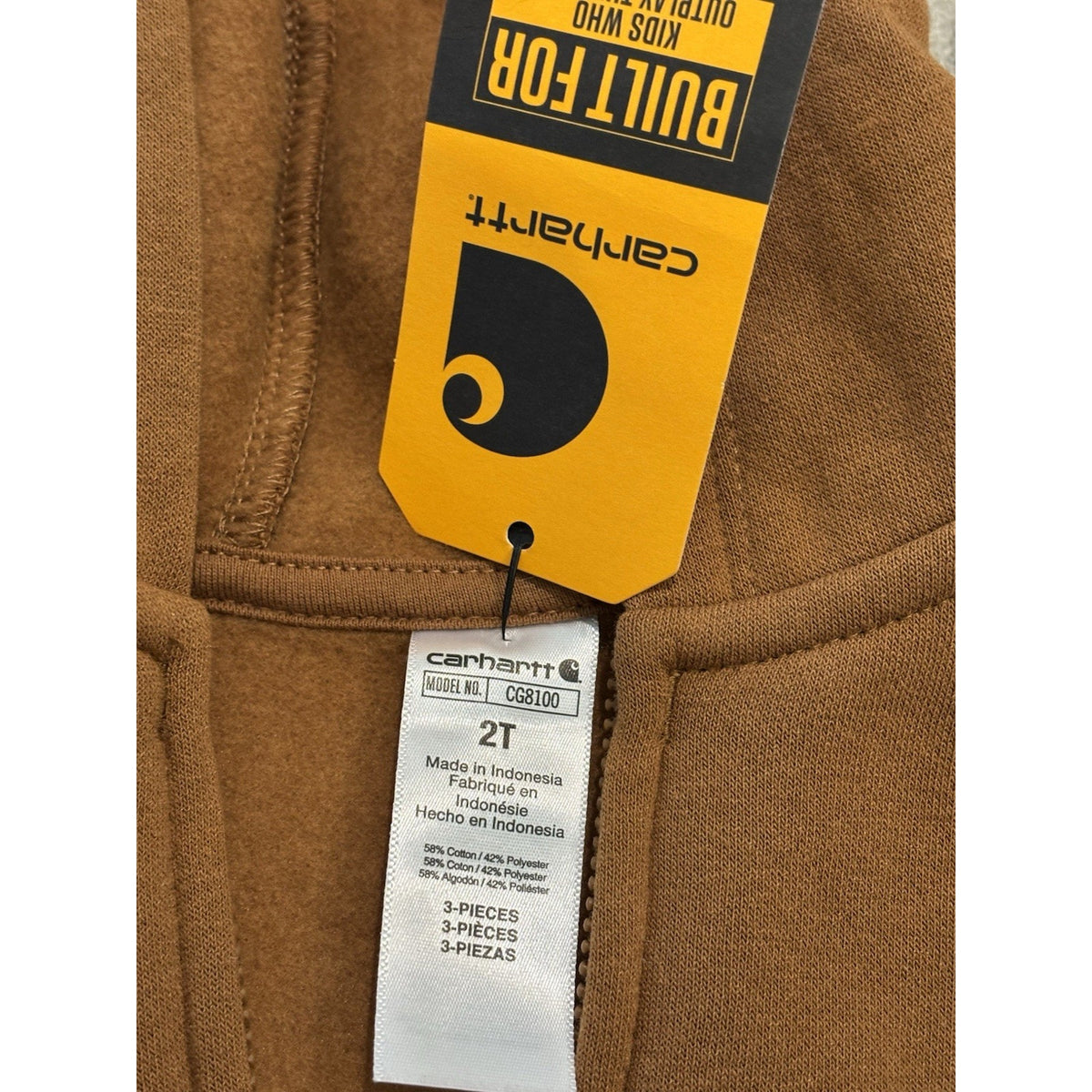 Carhartt Toddler 2T Brown Hooded Full Zip Fleece Jacket w/ Pockets CG8100