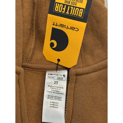 Carhartt Toddler 2T Brown Hooded Full Zip Fleece Jacket w/ Pockets CG8100