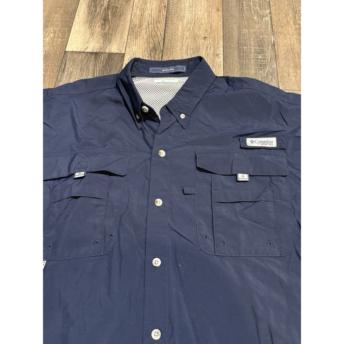 Columbia PFG Bahama Men's Navy Short Sleeve Button-Down Woven Shirt L