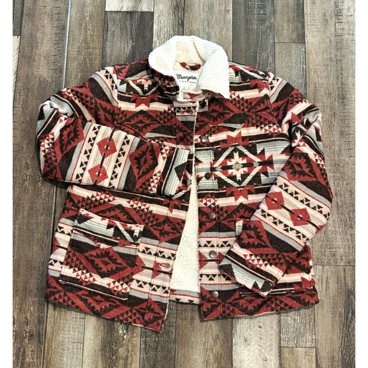 Wrangler Retro Women’s M Aztec Southwestern Lined Button Jacket Pockets Fall