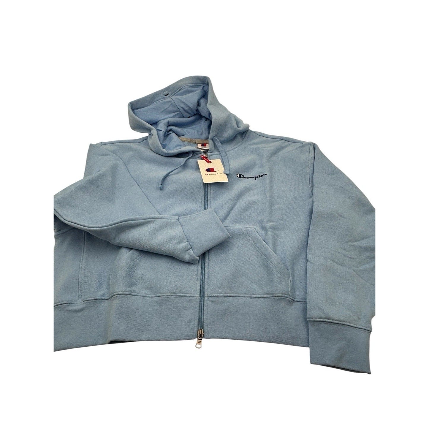 Champion Women's Cropped Hooded Fleece Zip-Up Hoodie - Light Blue Large