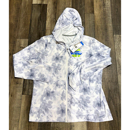 Free Country Sun Free UPF 50 Hooded Full Zip Women’s Track Jacket L Gray Floral