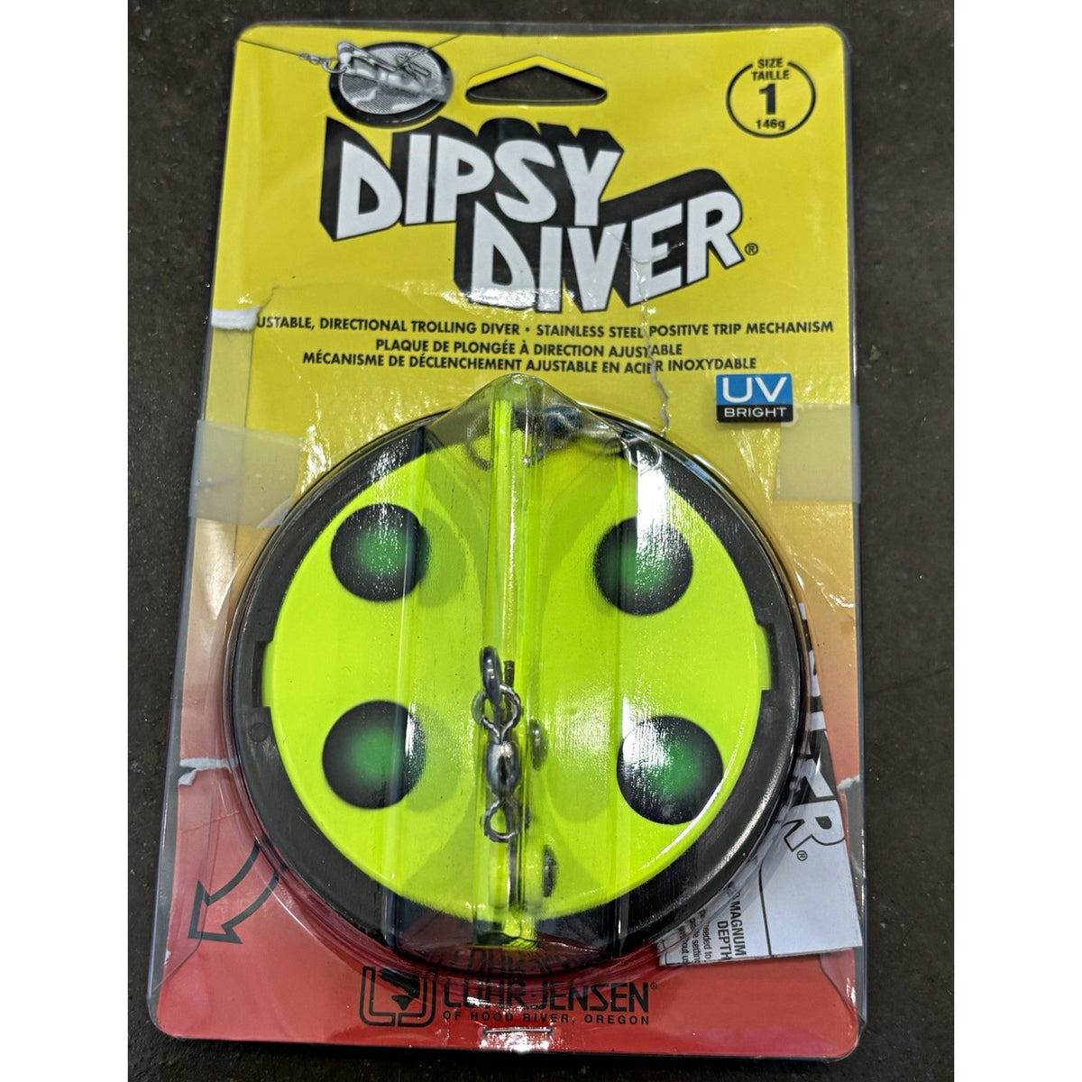 Luhr-Jensen Dipsy Diver Size 1 UV Bright Yellow/Black/Green 146g Steel