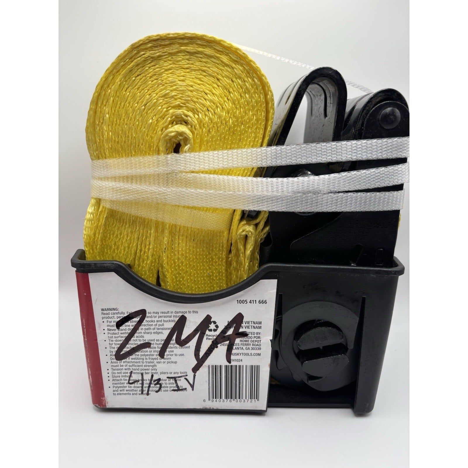 Husky 30 ft. x 3 in. Premium Heavy-Duty Ratchet Tie-Down Strap with Flat Hook