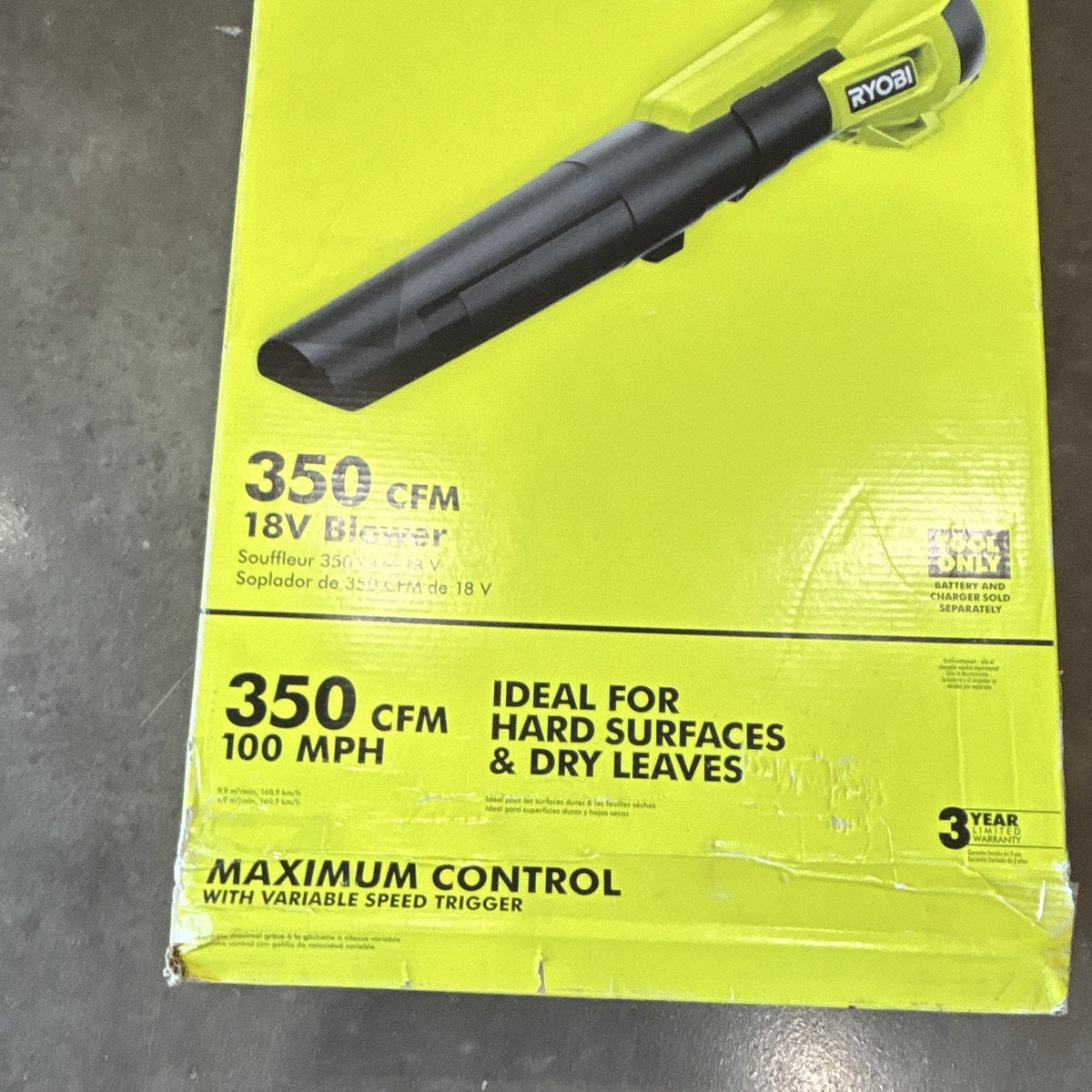 Ryobi ONE+ 18V Handheld Leaf Blower 350 CFM Variable Speed Tool Only PCLLB01B