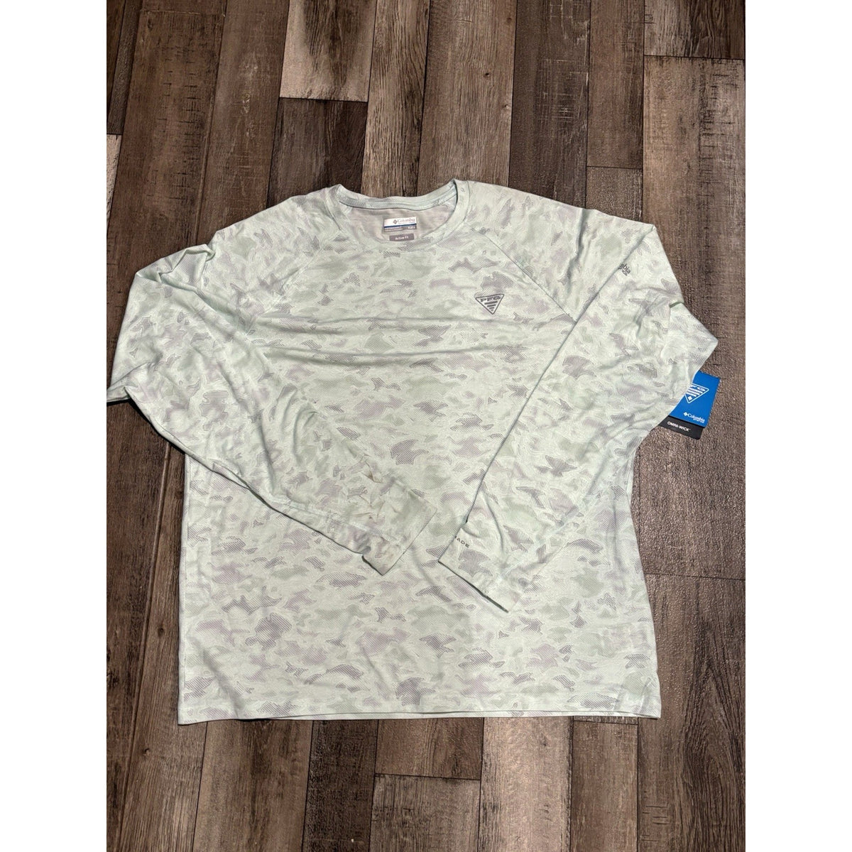 Columbia PFG Omni-Wick Men's XL Green/Gray Camo Long Sleeve Crew Neck Tee