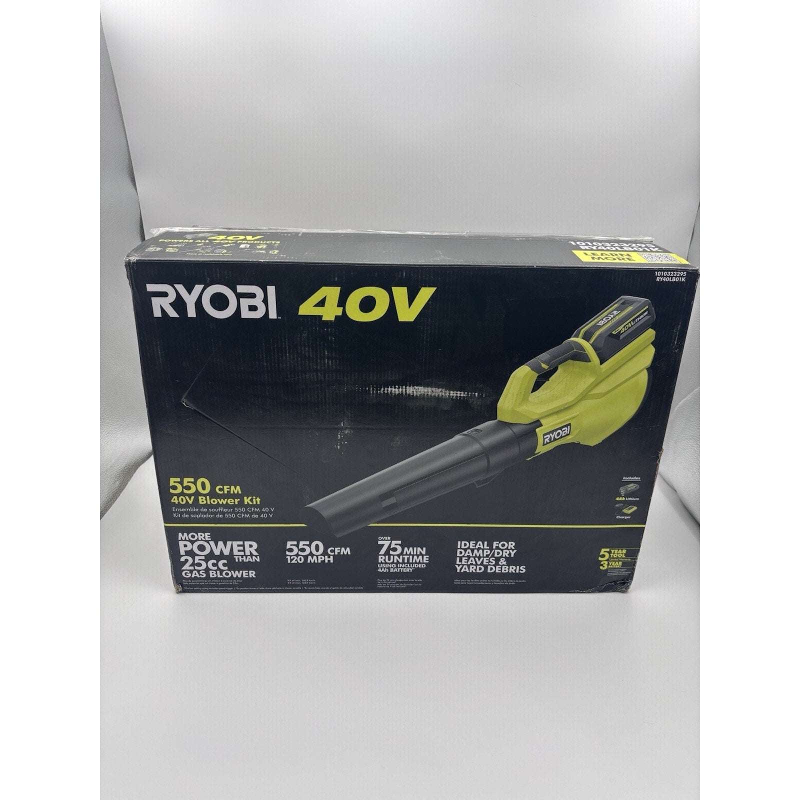 Ryobi 40V Jet Fan Blower 120MPH 550 CFM, Cordless Battery Model RY40LB01