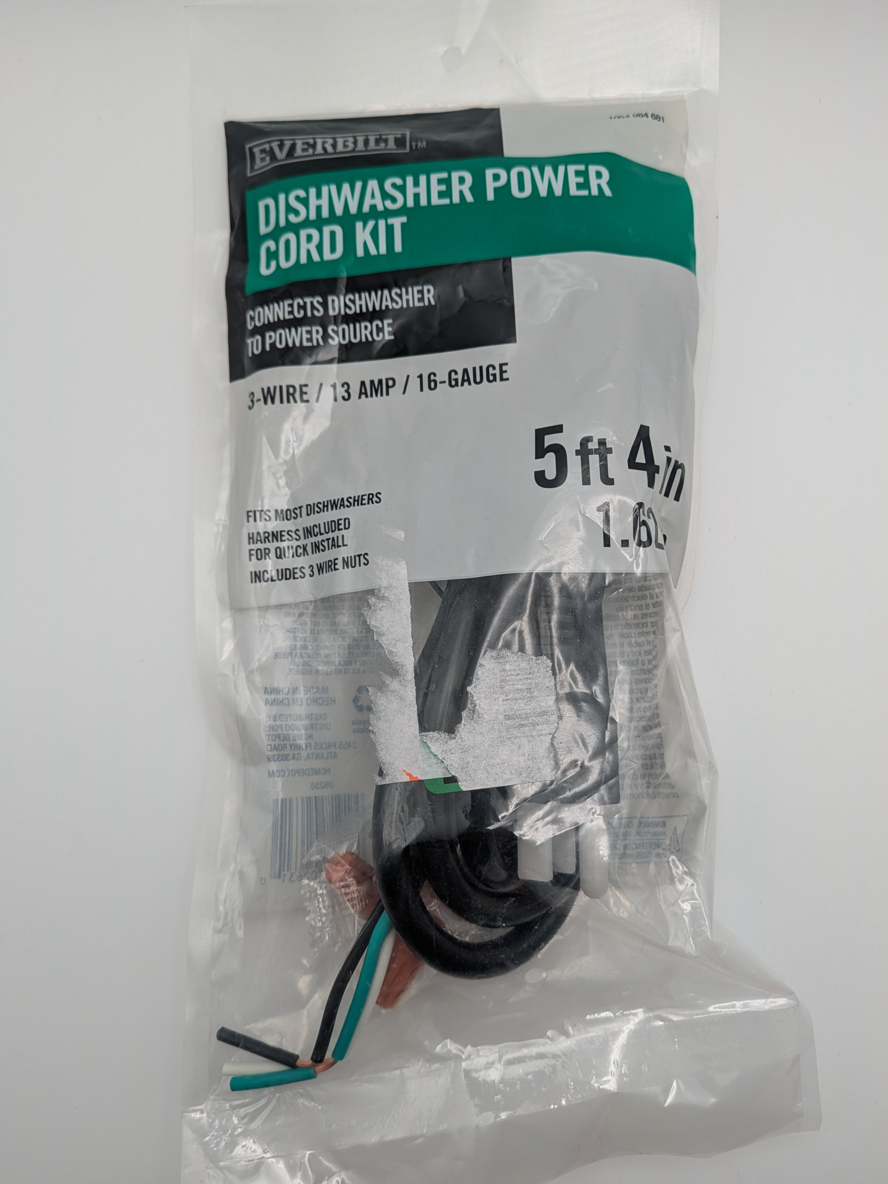 Dishwasher Power Cord Kit 5 ft. 4 in. 3- Wire / 13 AMP / 16-Gauge