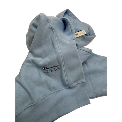 Champion Women's Cropped Hooded Fleece Zip-Up Hoodie - Light Blue Large