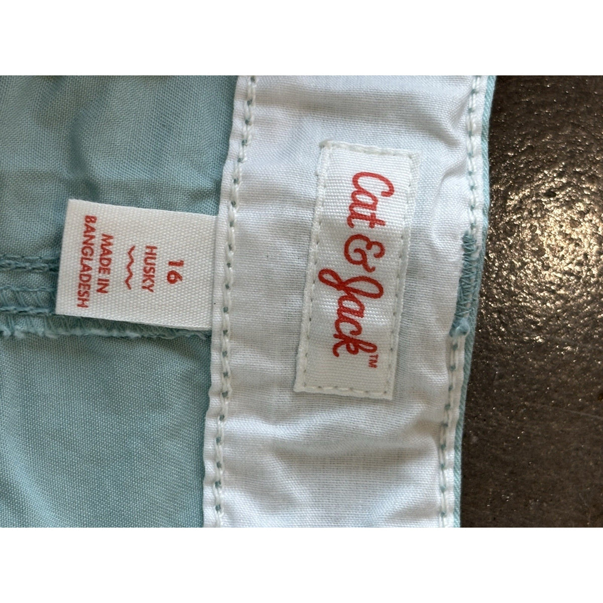 Cat & Jack Boys Blue Flat-Front Twill Shorts 16 Husky Adjustable Waist Pockets