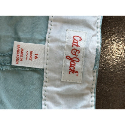 Cat & Jack Boys Blue Flat-Front Twill Shorts 16 Husky Adjustable Waist Pockets