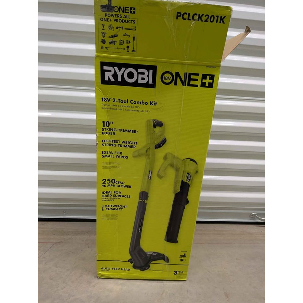 Ryobi ONE+ 18V Cordless String Trimmer/Edger and Blower/Sweeper Combo Kit (2-Tools) with 2.0 Ah Batt