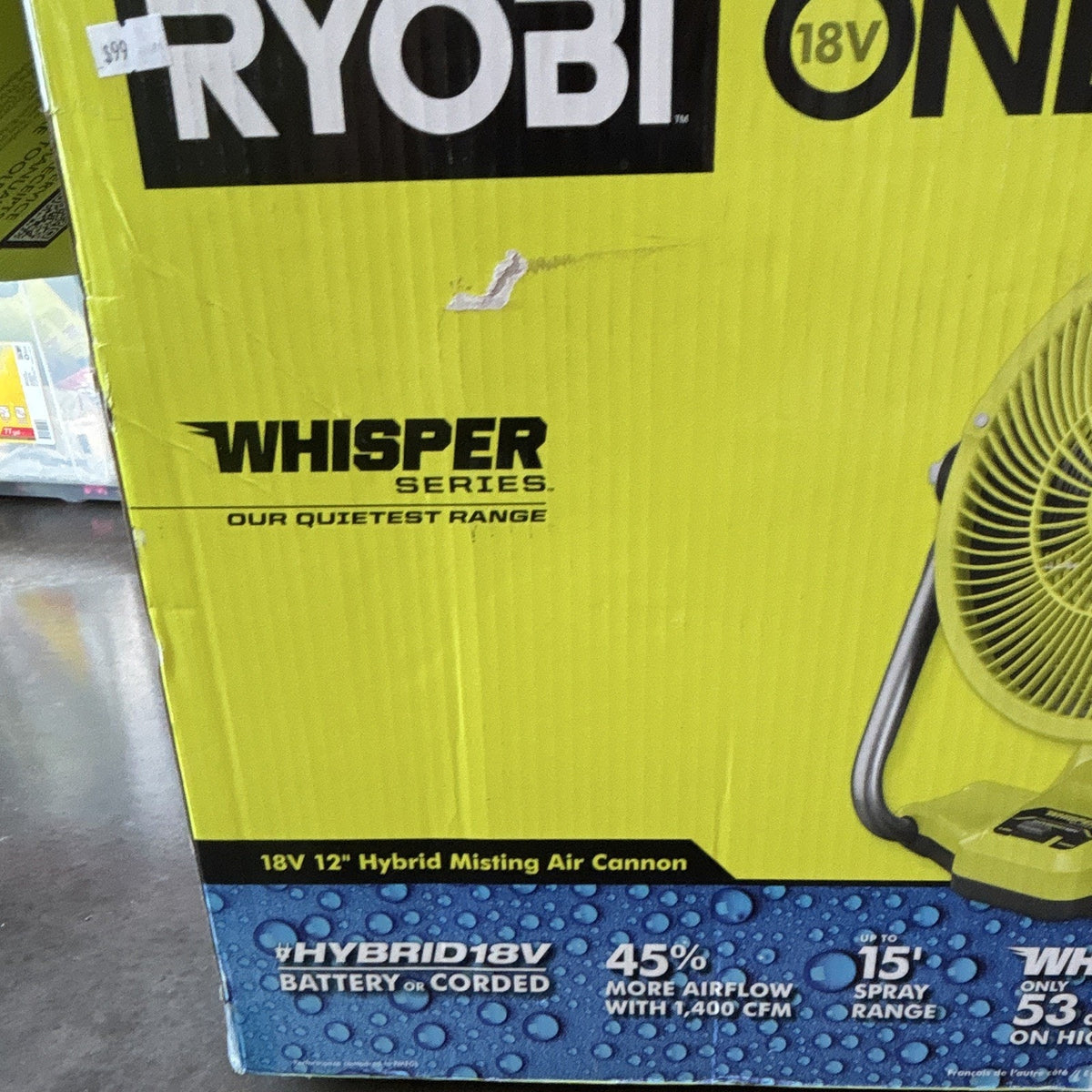RYOBI Whisper Series 18V ONE+ 12 in Hybrid Misting Fan 1400 CFM PCL850B