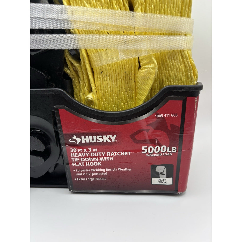 Husky 30 ft. x 3 in. Premium Heavy-Duty Ratchet Tie-Down Strap with Flat Hook