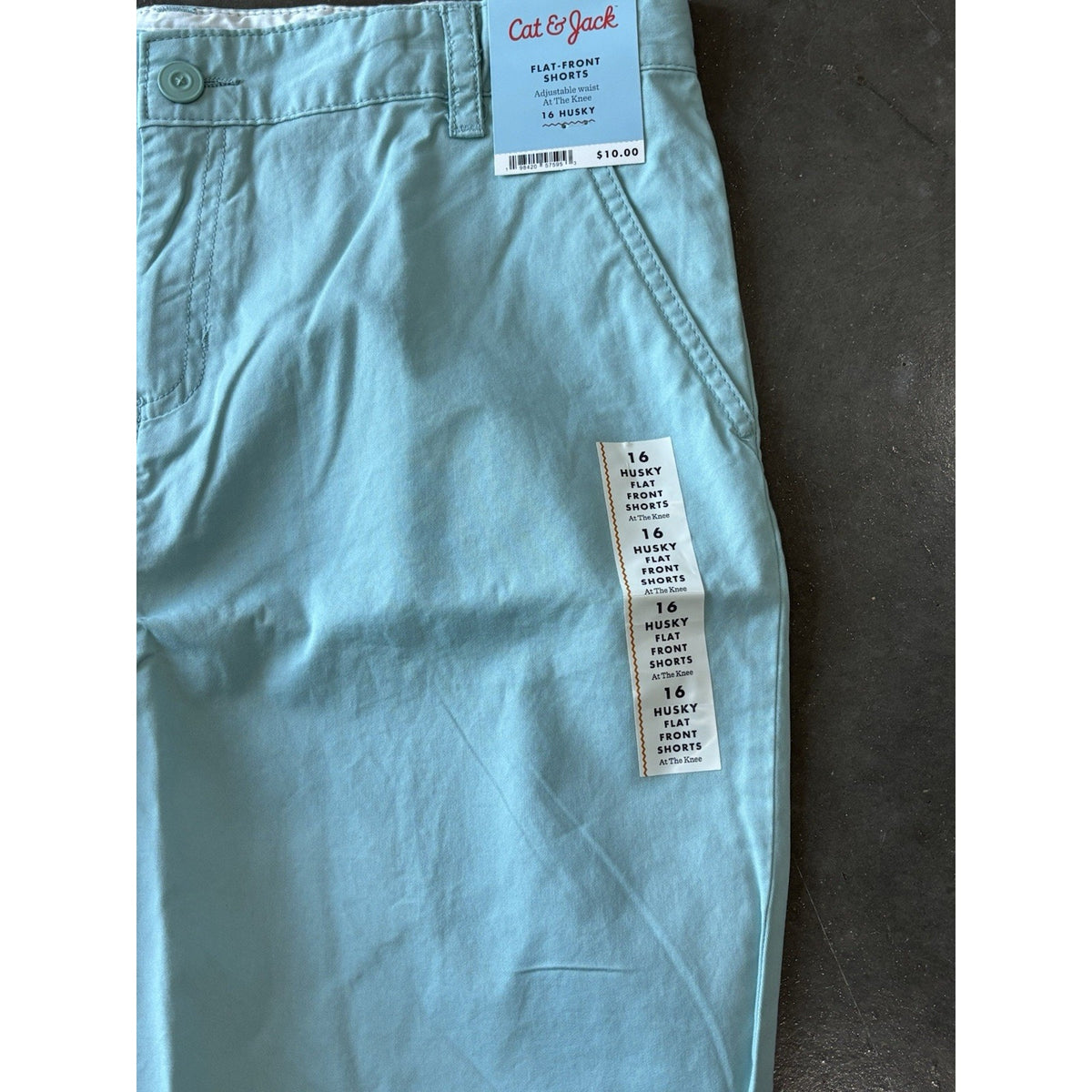 Cat & Jack Boys Blue Flat-Front Twill Shorts 16 Husky Adjustable Waist Pockets