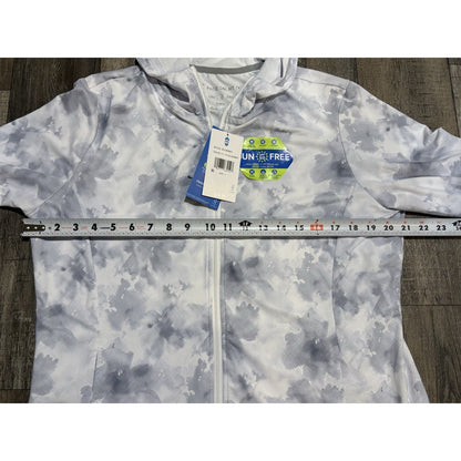 Free Country Sun Free UPF 50 Hooded Full Zip Women’s Track Jacket L Gray Floral