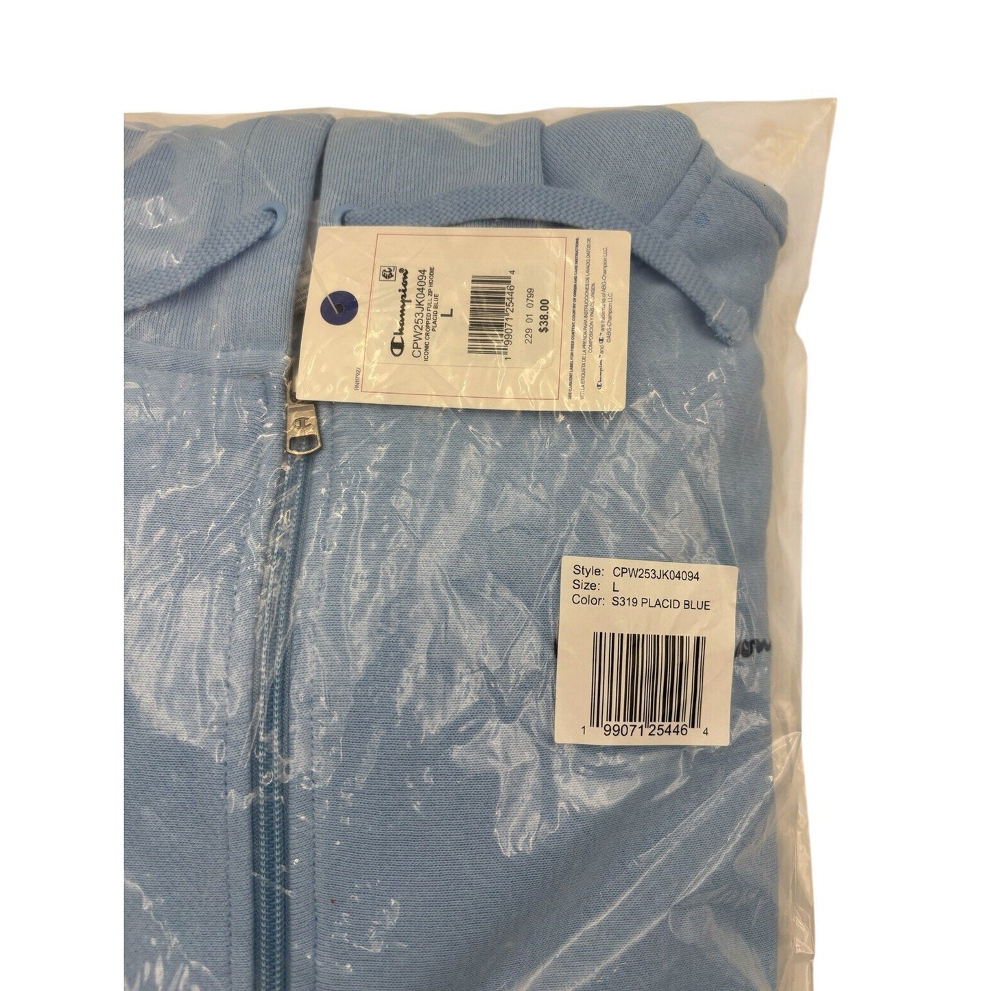 Champion Women's Cropped Hooded Fleece Zip-Up Hoodie - Light Blue Large