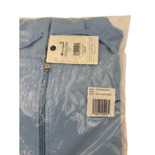 Champion Women's Cropped Hooded Fleece Zip-Up Hoodie - Light Blue Large
