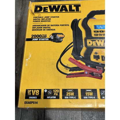 DEWALT Portable Power 2000 Peak Amp Jump Starter w/Digital Compressor NO CHARGER