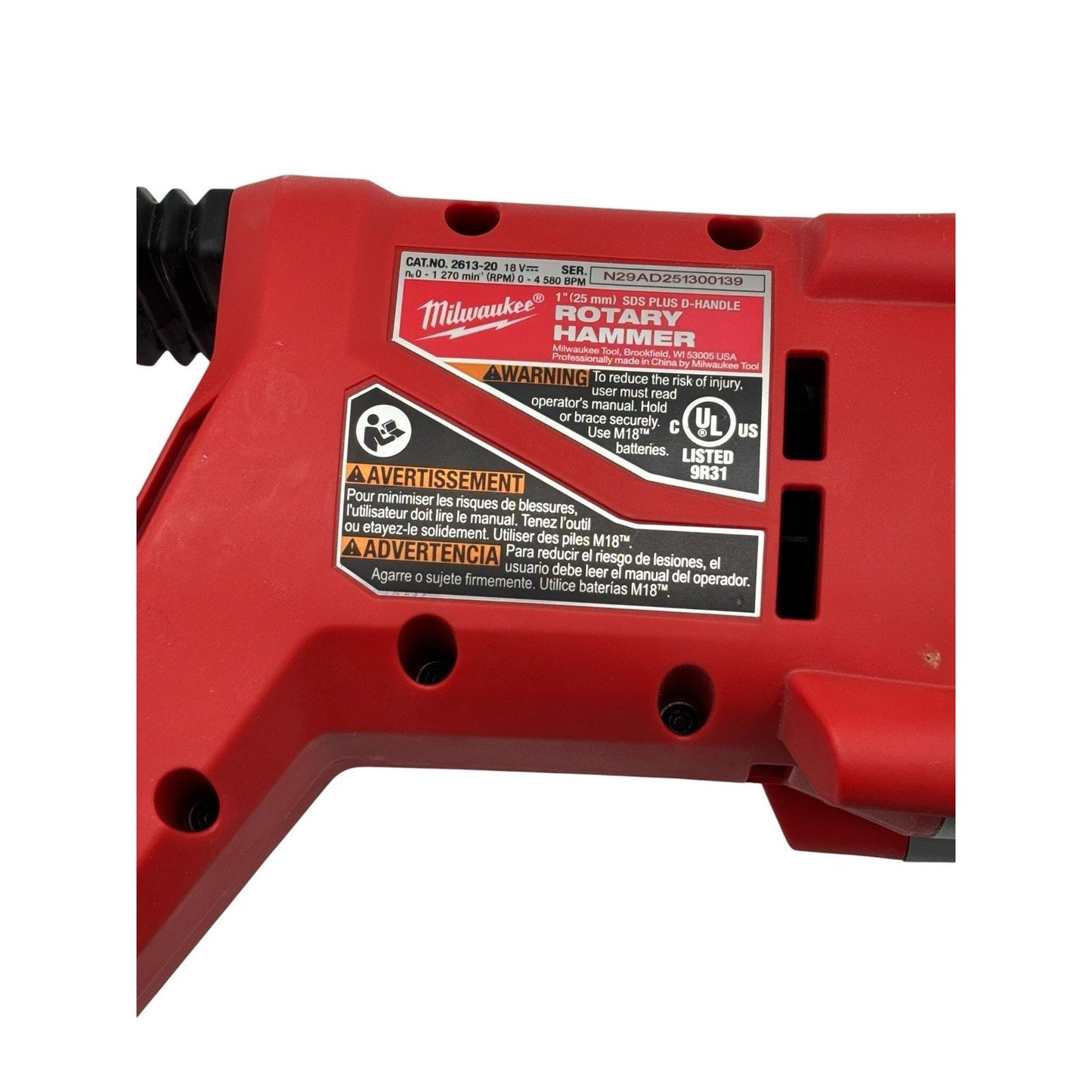 Milwaukee 2613-20 M18 18V Brushless SDS Plus D-Handle Rotary Hammer - Red